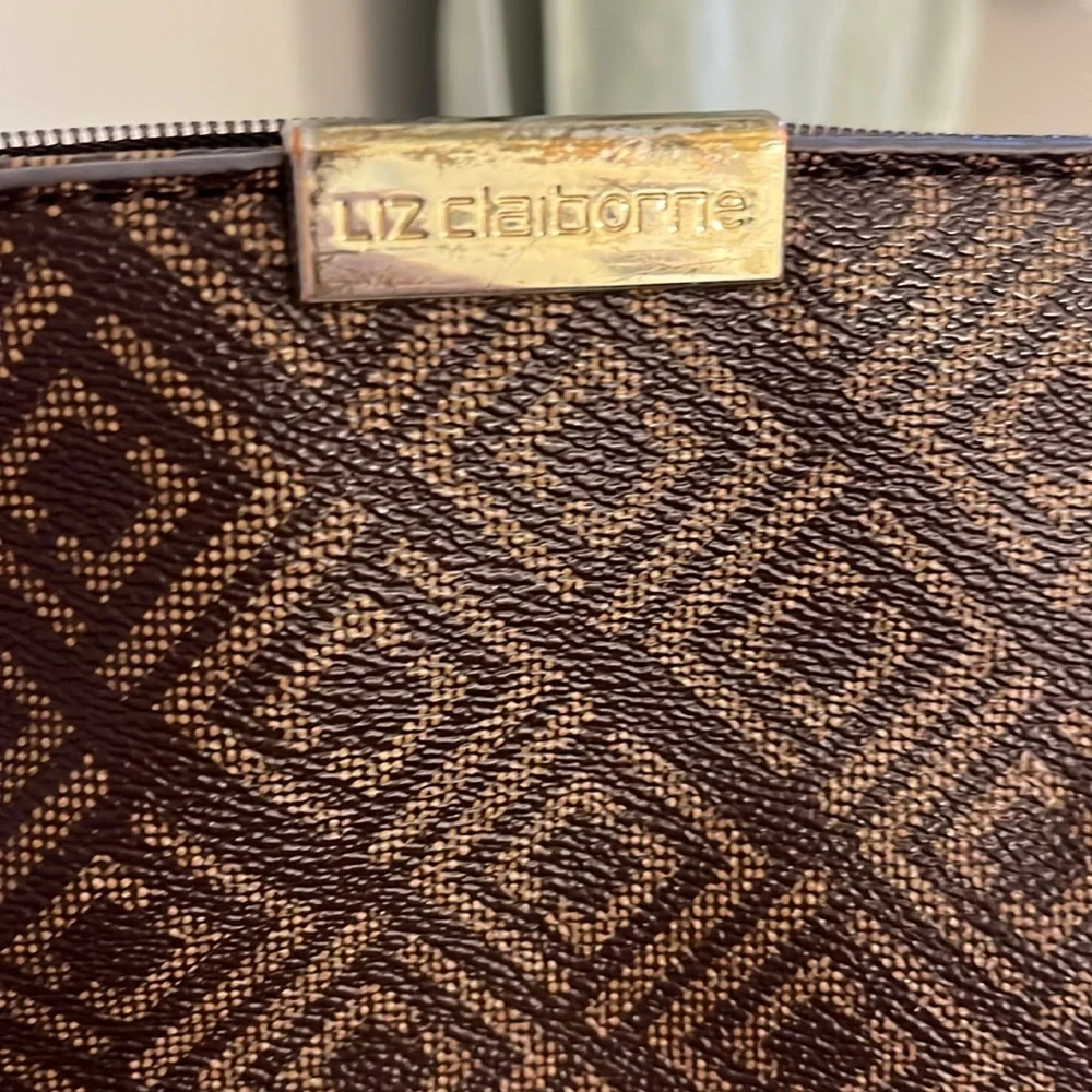 Liz Claiborne Crossbody Purse Brown Faux Leather Shoulder Carry Bag Diamond!